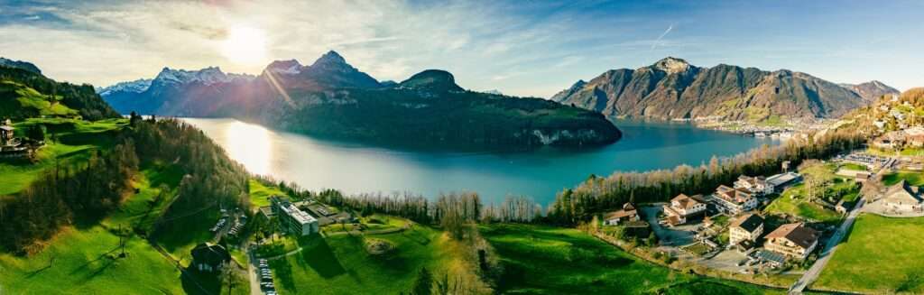 Aerial view of Lake of the Four Cantons, Morschach, Switzerland